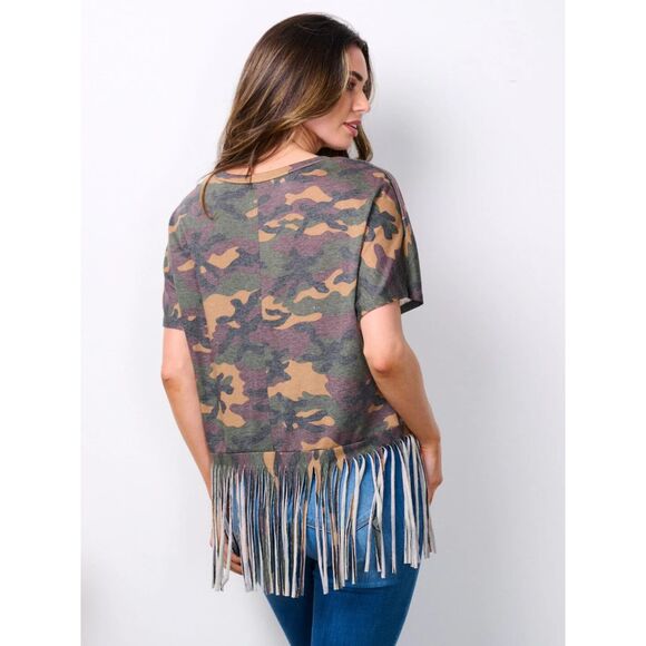 🍉 Watermelon Camo Fringe Hem Top – Size 3XL – Made in USA – Stretchy & Stylish - Picture 2 of 6
